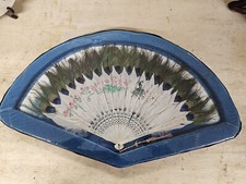 Antique Chinese Painted Peacock Feather Fan With Painted Peacock and Flowers