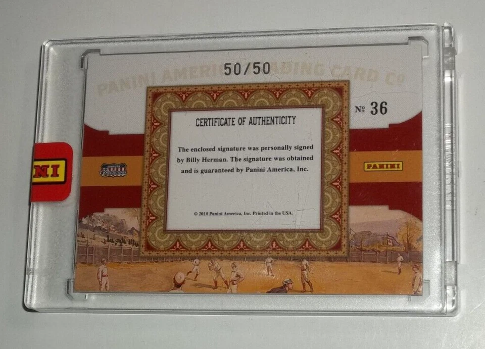 2010 Panini Century Collection Billy Herman Auto, #50/50 - Image 2 of 2