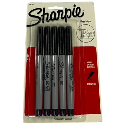 Sharpie Precision Permanent Markers, Ultra Fine, 5 Pack, Black Ink, NEW, #0018