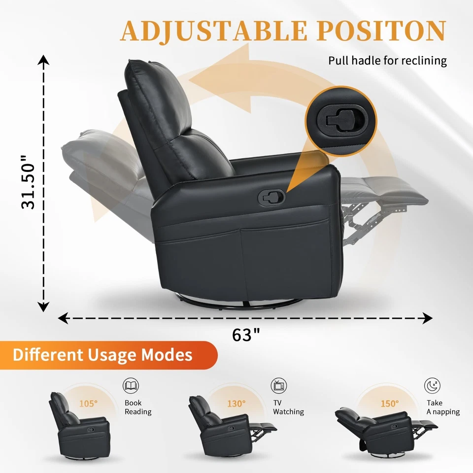 Silla reclinable mecedora giratoria silla planeadora infantil tapizada de cuero sintético PU Foto 2 de 4