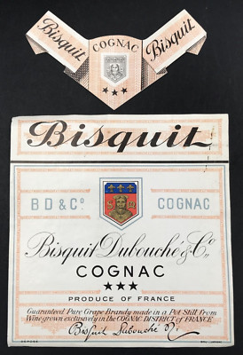 2 Diff VTG Original Bisquit Dubouche & Co Cognac Brandy Bottle Label France