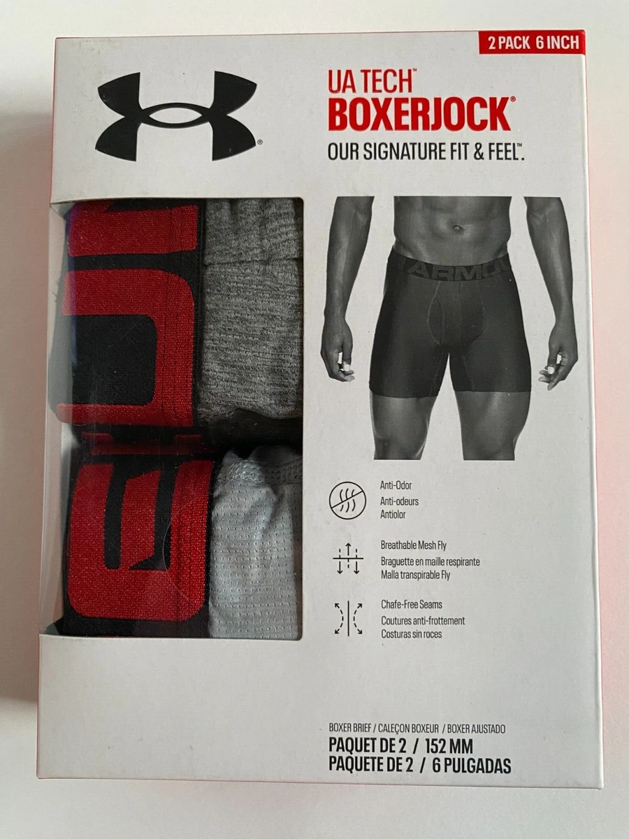 NEW Under Armour Tech Men's 6 Boxerjock Boxer Brief 2 Pack Gray Large  1363619