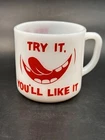 Vintage Federal Milk Glass Coffee Mug "Try it You’ll Like it”