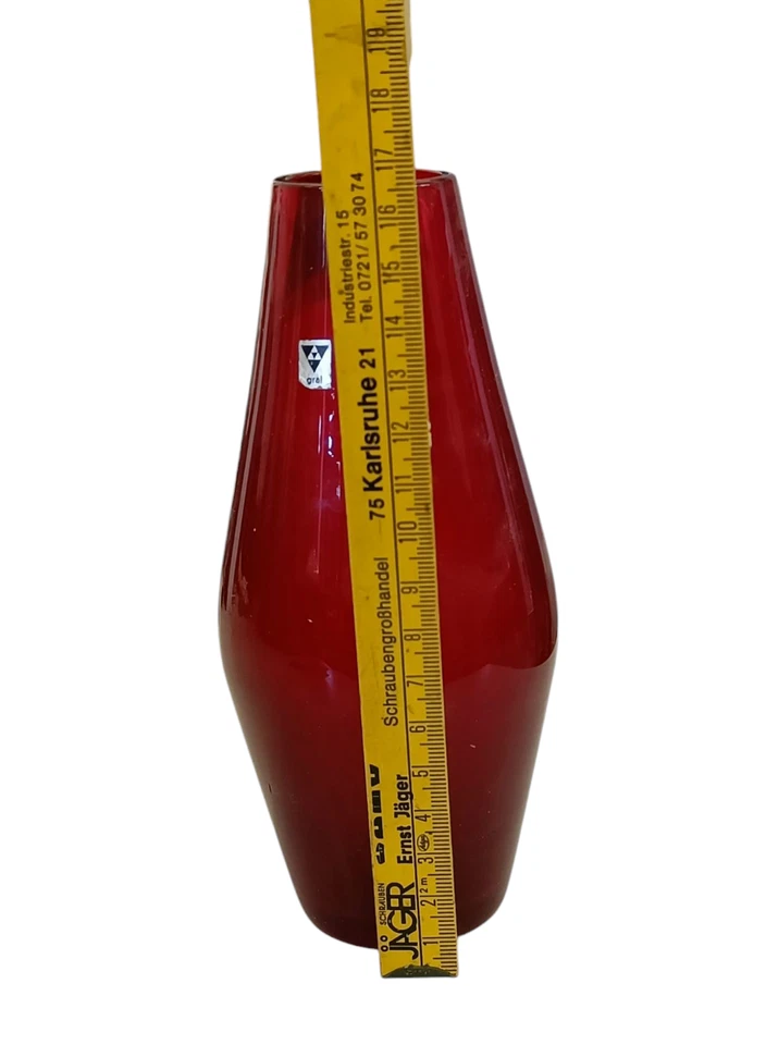 Gral Vintage Mid-Century Glasvase rot Deko Blumenvase 16,5cm Retro Dekorativ - Bild 4 von 4