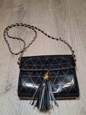 TALBOTS Purse Black Leather Chain Strap Crossbody/Shoulder Bag See Description 