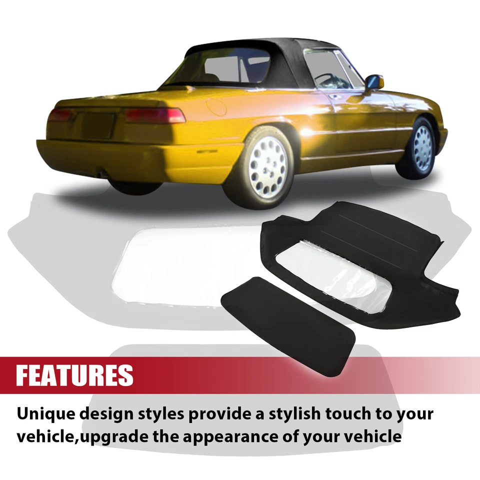 For Alfa Romeo Spider 1971-94 Convertible Soft Top Black Vinyl w/ Plastic Window - Image 4 of 4