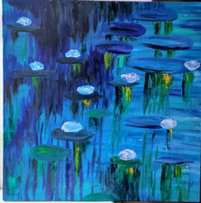 Ninfee 2. Dipinto originale. tela ad olio. 61 cm x 61 cm 2023. Signe