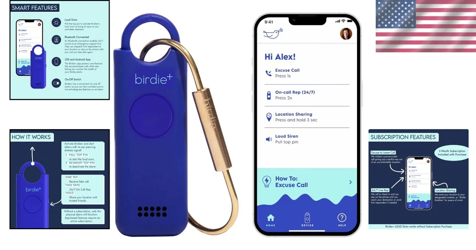 Alarma Inteligente de Seguridad Personal para Mujer - Llavero Bluetooth con Soporte 24/7 Foto 2 de 4