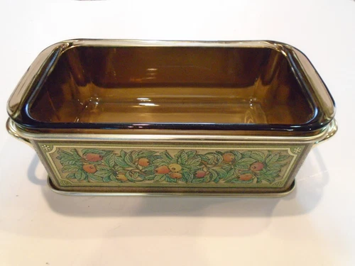 Vintage Pyrex 213 Teleflora Tin Holder with Glass Loaf Bread Pan 1.5 Qt