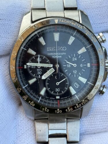 USED :::SEIKO CHRONOGRAPH 100M DATE SSB031 6T63-00D0 WRISTWATCH GOOD CONDITION - Picture 4 of 8