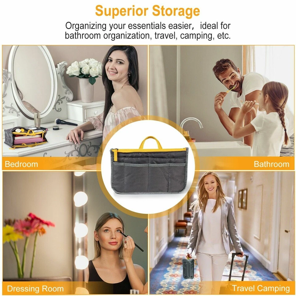 Bolsa de Maquillaje Cosmético de Viaje Organizador de Artículos de Aseo Estuche de Almacenamiento Bolsa Soporte Bolso de Mano Foto 4 de 4
