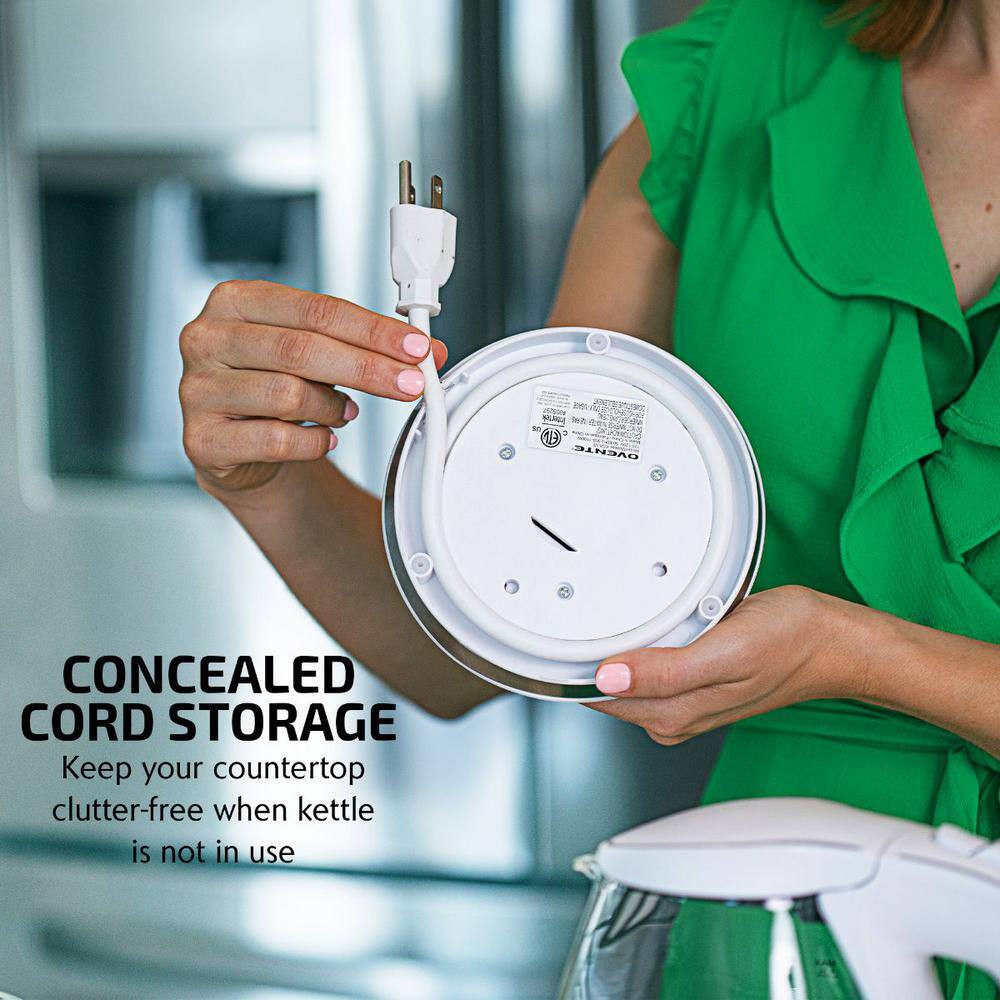 OVENTE Illuminated 6.5-Cup White Electric Kettle with Filter & Auto-Shut Off Fea