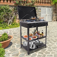 5-Burner Natural Gas Stove for Outdoor Cooking with Storage Racks
