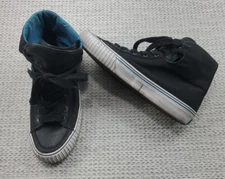 PF Flyers Black Sneakers Sandlot High Top Leather Canvas Shoes Men 9 Womens 10.5