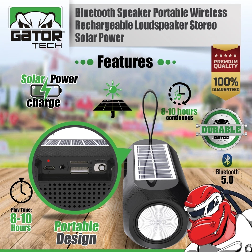 Altavoz Solar Bluetooth Inalámbrico Portátil Alimentación Estéreo Bajo USB SD FM Radio RUIDO Foto 4 de 4