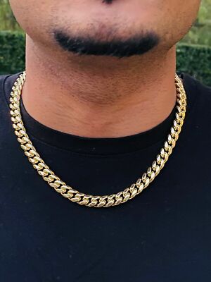 Mens 14k Gold Finish Thick Miami Cuban Link Choker necklace - Main Image