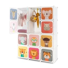 12 Cube Kids Wardrobe Storage Organizer Closet Cabinet W/Hanging Section & Doors
