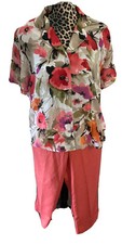 Alfred Dunner 2 Piece Pink Top Pants Suit Set 12 Floral Coral Top 24L X 22