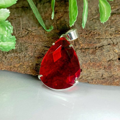 Red Ruby Silver Pendant 925 Sterling Silver Pendant Lab Created Gemstone Pendant - Picture 3 of 4