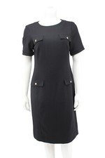 Jones New York Black Short Sleeve Gold Button Pocket Front Dress Size 8 