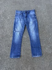 JEANS BY BUFFALO Spencer Slim Straight Blue Denim Men  s 34x30 Distressed