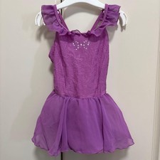 Chacott Kids Ballet Leotard Purple 110 Flower Embossed Rhinestone Frills