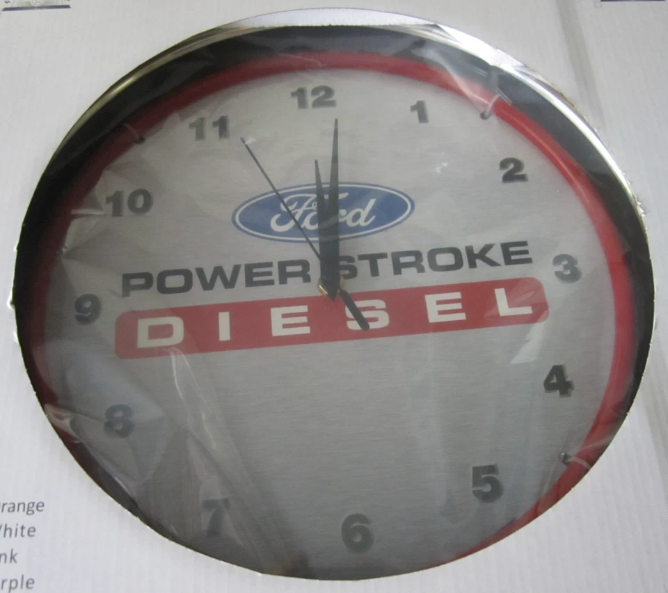 New in Box Ford Power Stroke Diesel Neonetics Ruby Red Neon Wall Clock Light 15" - Image 2 of 4