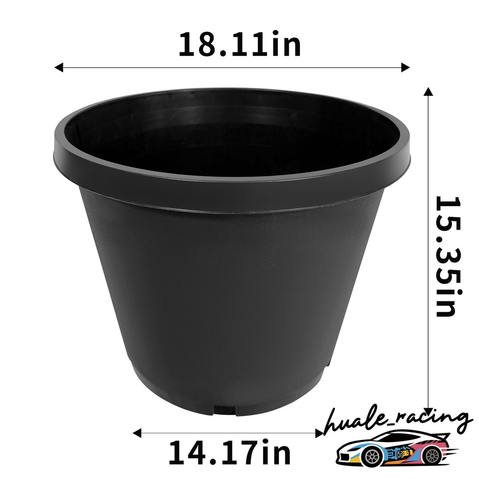 10-Pack 15 Gallon Plastic Nursery Pots, Heavy Duty, Black, For Gardening, Planting, And Moving Plants Indoors & Outdoors