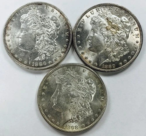 MIXED DATE MORGAN DOLLAR LOT! 3 COINS TOTAL! GEM BU++! BEAUTIFUL! WOW NR #P1676