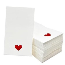 Heart Guest Napkins, 100 White Disposable Paper Napkins with Metallic Red