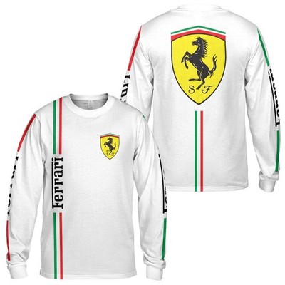 Custom Name Men's Ferrari Logo 2026 Racing White Long Sleeve Shirt All Size