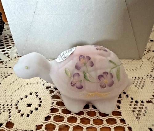 Fenton Art Glass Lily on Blue Burmese Turtle Figurine 5266 UG New NIB