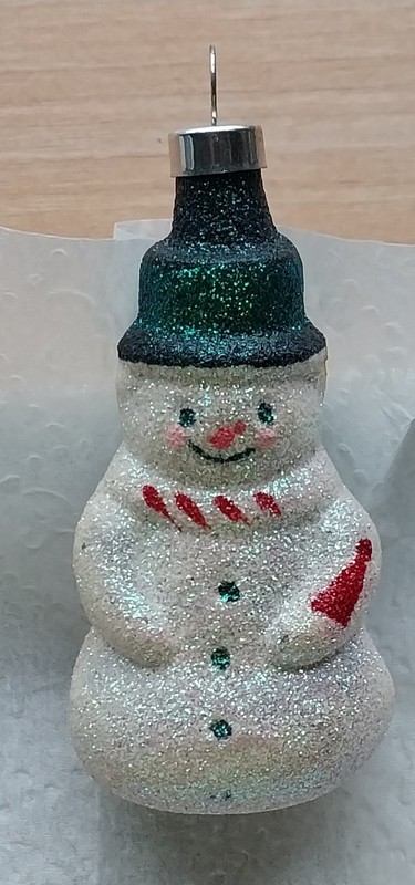 Vintage Christmas Snowman Ornament Glass Mica Snow Glitter 3.5 Inch