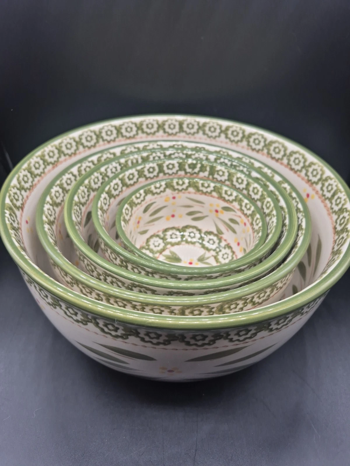 Temp-tations Old World Green Nesting Mixing Bowls Set 5 Tara Crack In Large