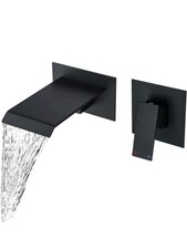 BAITUJIE Wall Mounted Bath Tap Waterfall Black Wall Tap for Basin Bathub with