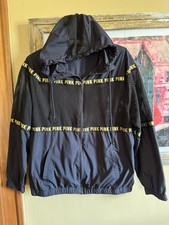 PINK Victoria's Secret Black Gold Logo Zip Mesh Hooded Windbreaker Jacket Sz XS