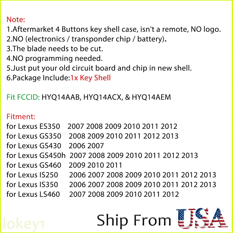 Carcasa llave remota para Lexus ES350 GS350 IS250 2007 2008 2009 2010 2011 2012 Foto 2 de 4