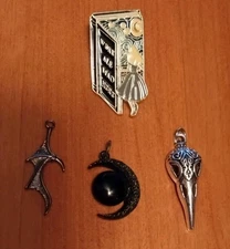 Obsidian Crescent Moon, BIRD SKULL, Bat Wing Necklace Charms Pendant Victorian