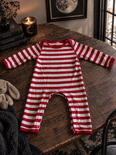 Rockabilly Baby Romper Size 68 3-6M Red Strip...