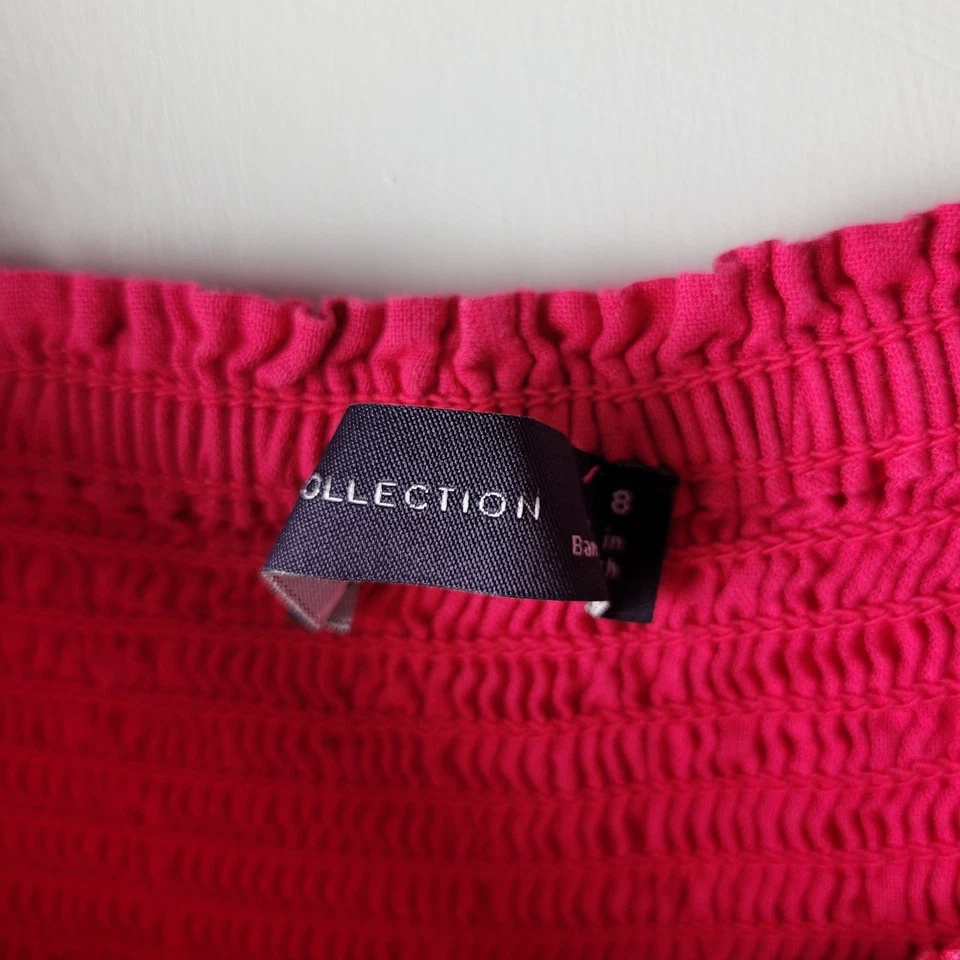 M&S Women Size 8 Pink Linen Blend Smocked Square Neck Top Blouse Summer Casual - Image 3 of 4