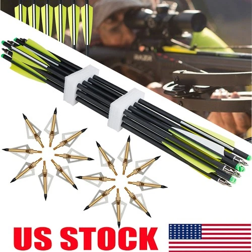Archery 20'' Carbon Crossbow Bolts Arrows Hunting 100Grain Broadheads Shooting