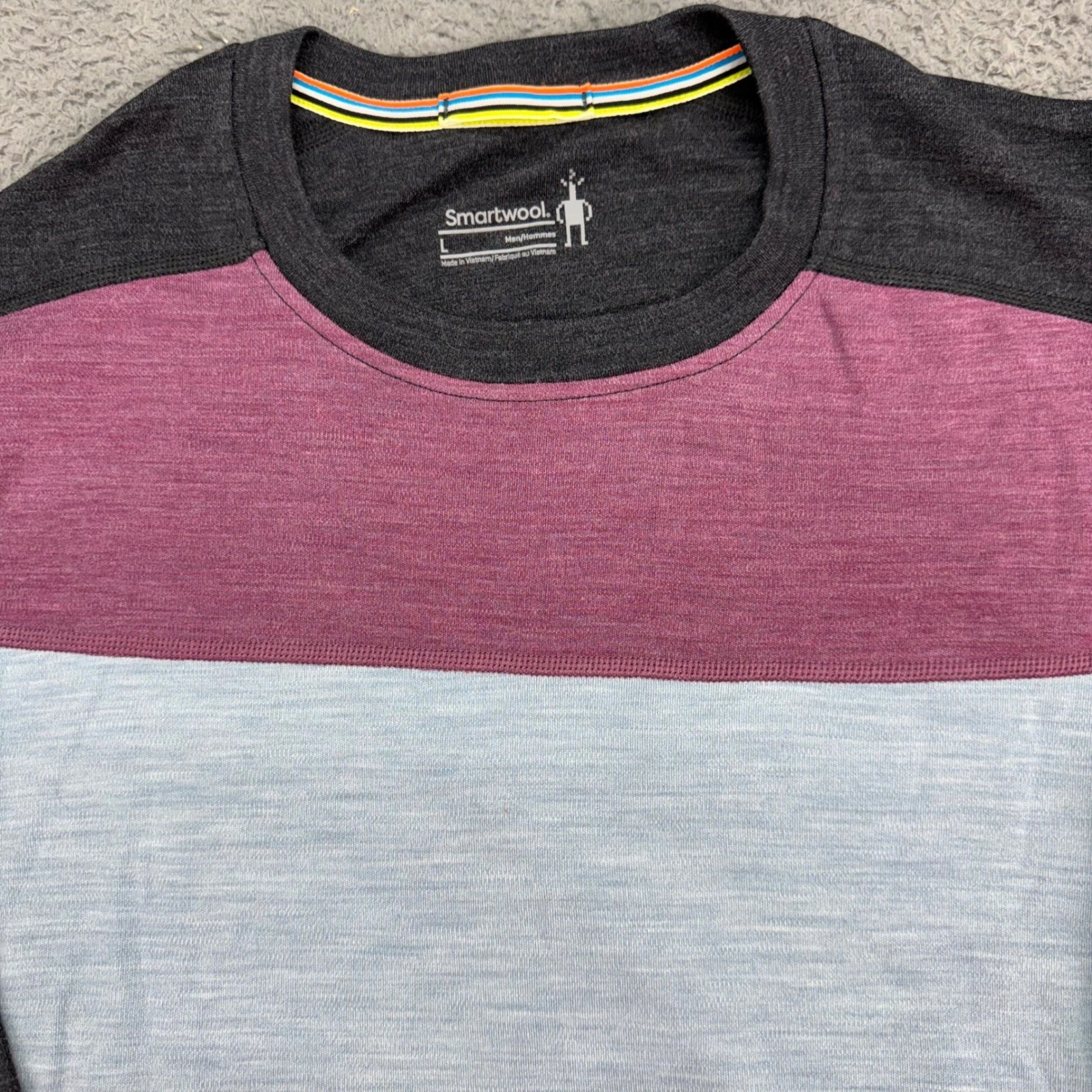 Smartwool Long Sleeve Shirt Mens L Charcoal Colorblock Merino Wool Blend Base