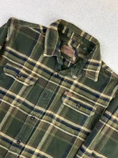 Orvis Shirt Mens Medium Green Plaid Heavy Flannel Button Up Two Pocket Cotton