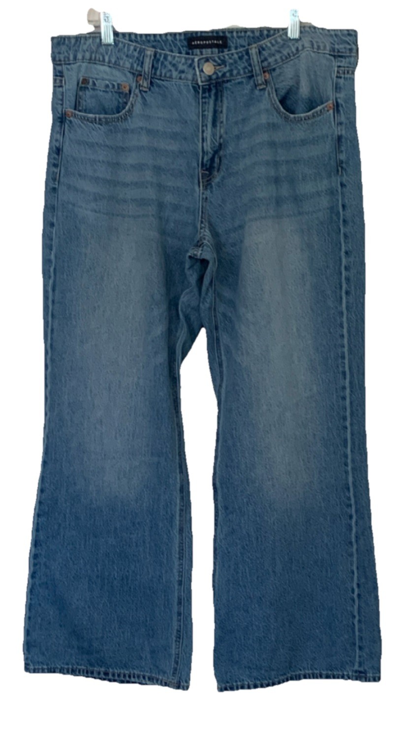 Aéropostale Women's Baggy Flare Blue Denim Jeans Size 14 Regular
