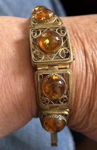 Authentic Vintage MCM Chika Baltic Amber Gold Plated 1950s USSR Hidden WATCH Bracelet