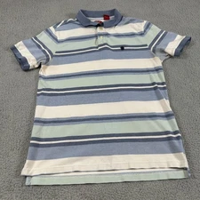 Izod Polo Shirt Mens Large Blue Green White Striped Luxury Sport Casual Cotton