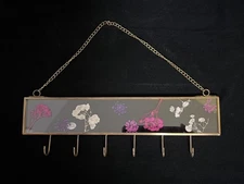 Hanging Clear Acrylic Pressed Flowers Goldtone Jewelry or Key Organizer Hooks