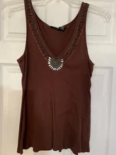 MIXIT Embellished Tank Top Woman's 1X  Brown Stretch VINTAGE