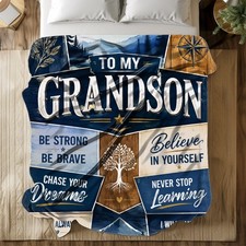 Grandson Typographic Patchwork Coral Fleece Blanket