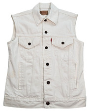 Vintage 1985 Levis Denim Vest Womens XS Trucker Sleeveless Jacket Red Tab READ
